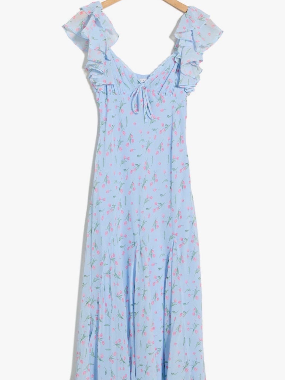 Lush Light Blue Dress with Pink Floral Accents